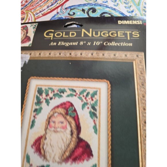 Vintage L-25 NEW 2002 DIMENSIONS GOLD NUGGETS CROSS-STITCH KIT ”SANTA & HOLLY” - Picture 4 of 7